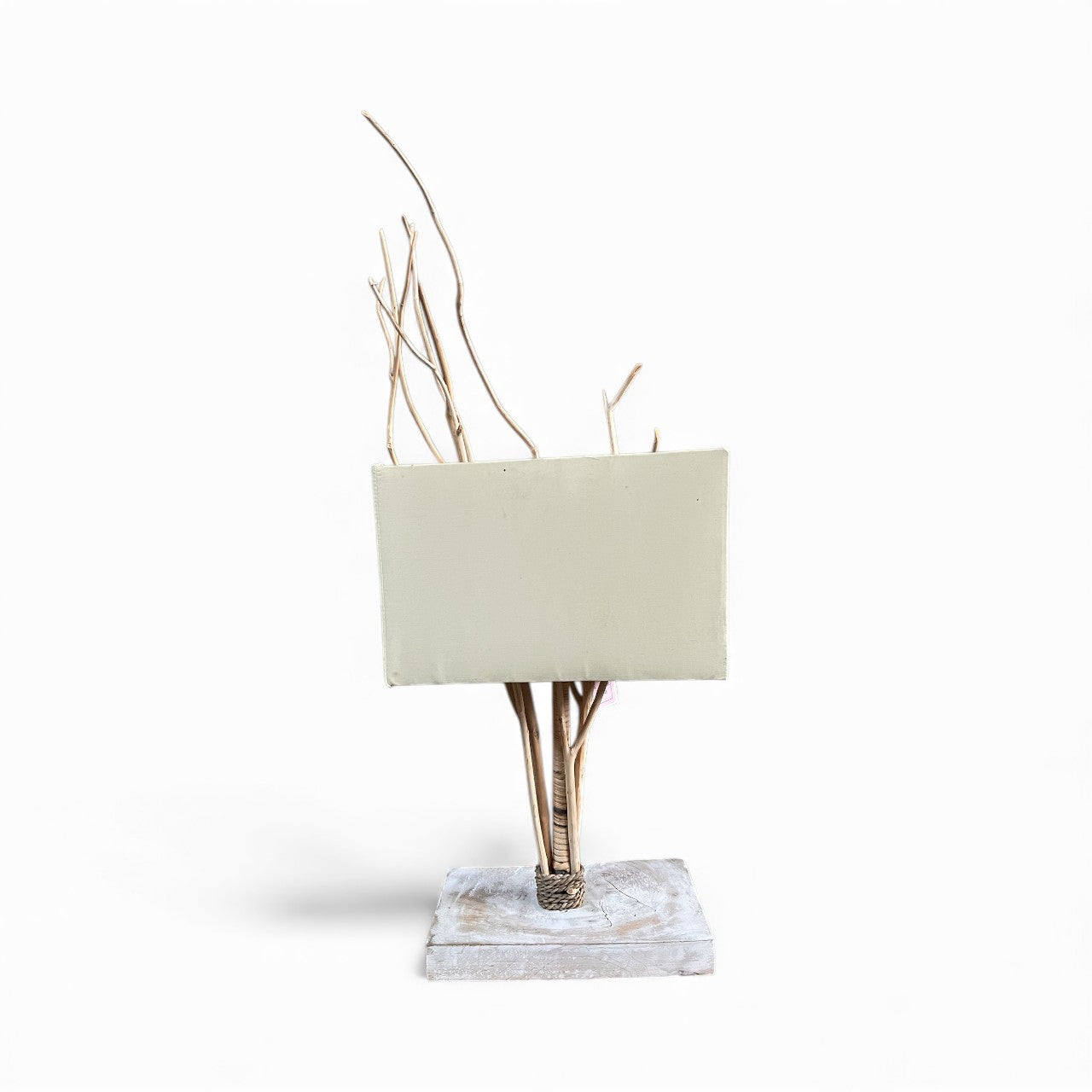 Tischlampe handgefertigt - Holzlampe mit Ästen cremeweiß