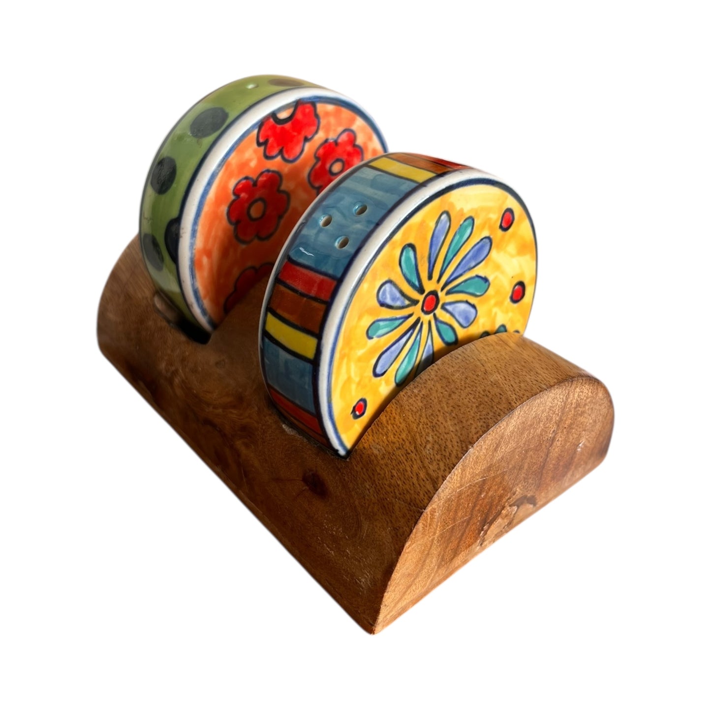 Salière et poivrière avec support en bois