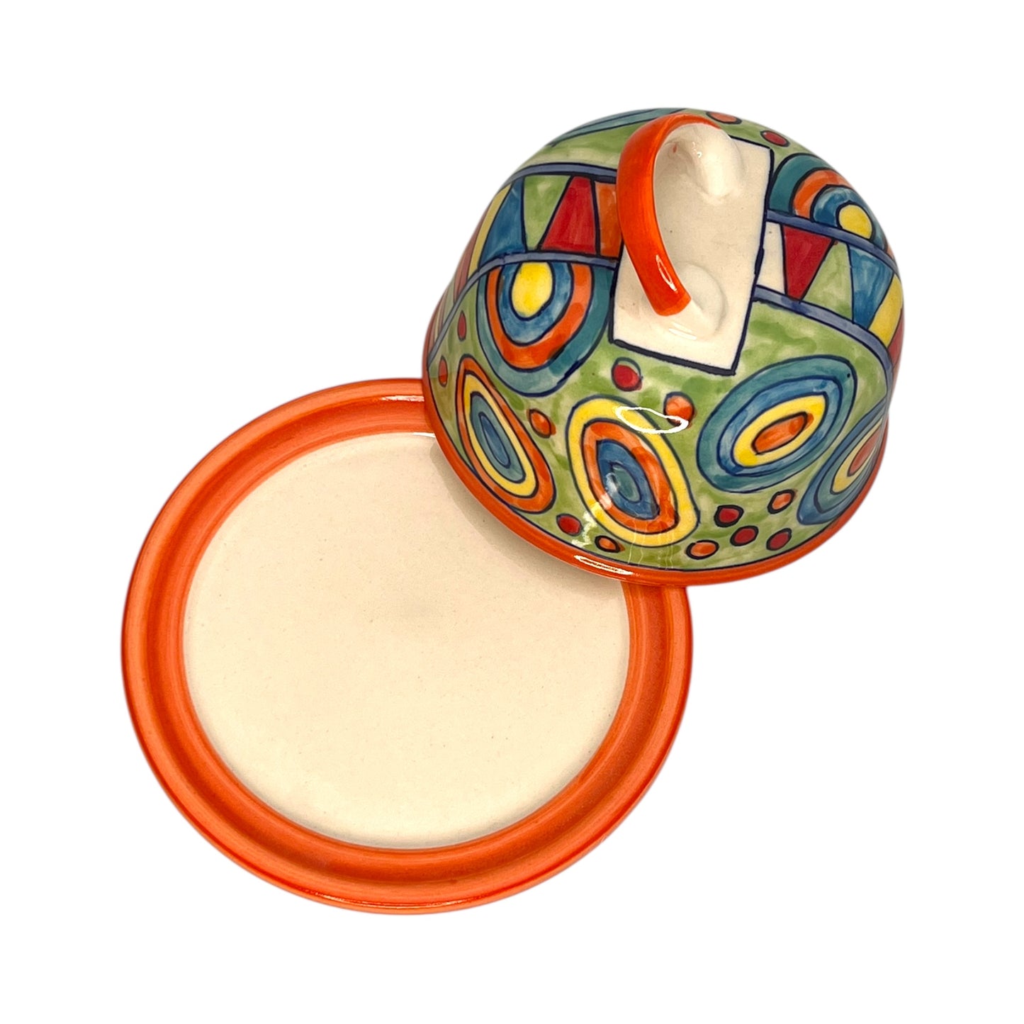 cloche à fromage ronde en céramique - beurrier peint à la main