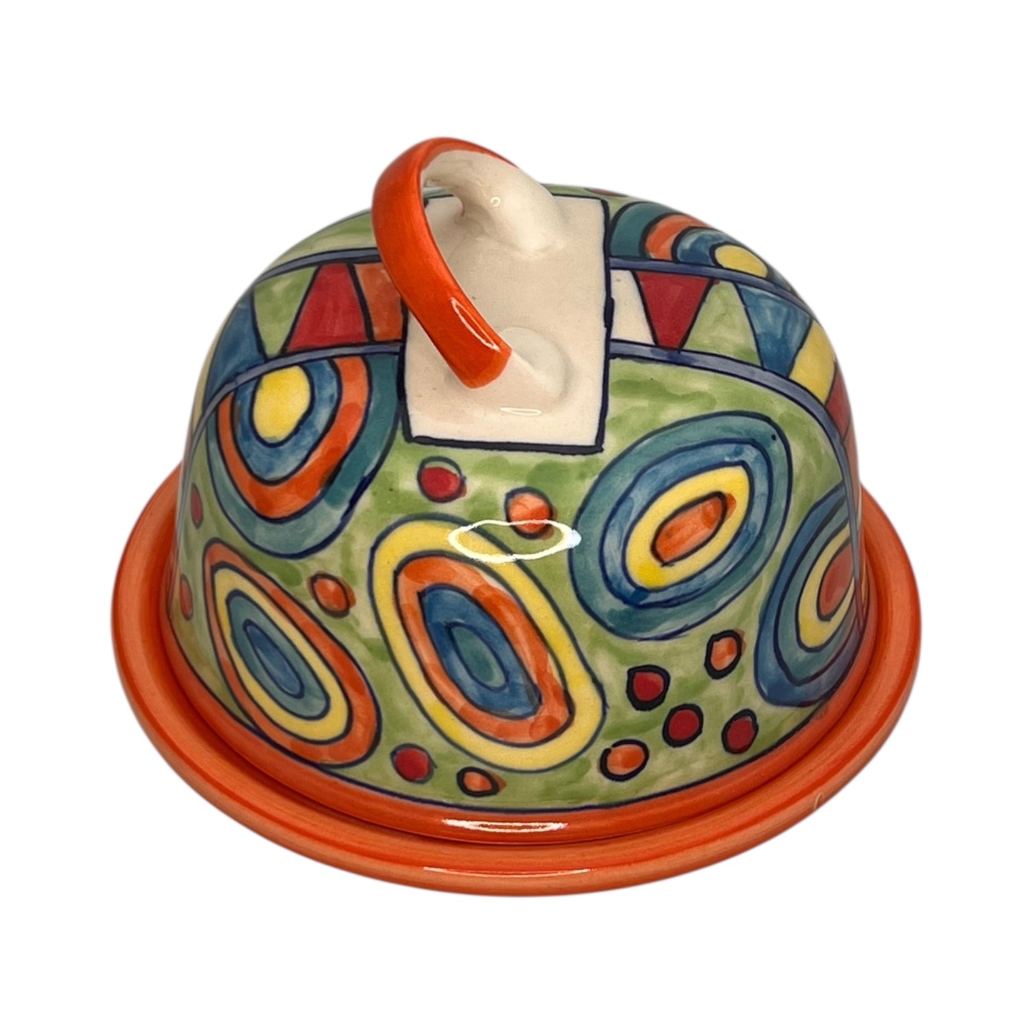 cloche à fromage ronde en céramique - beurrier peint à la main