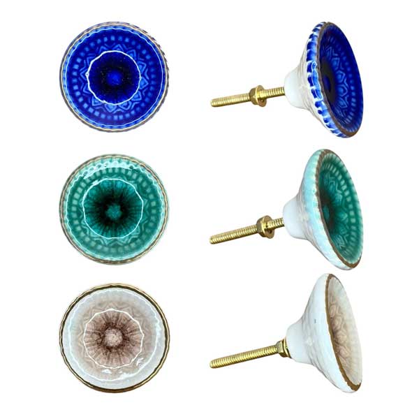 Pomello rotondo per mobili con bordo dorato