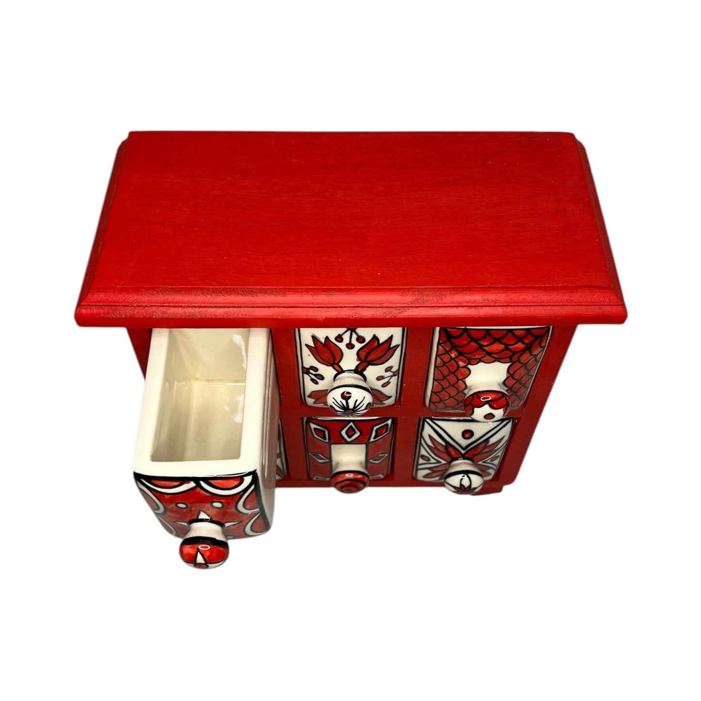 Mini mobile con cassetti in ceramica rossa