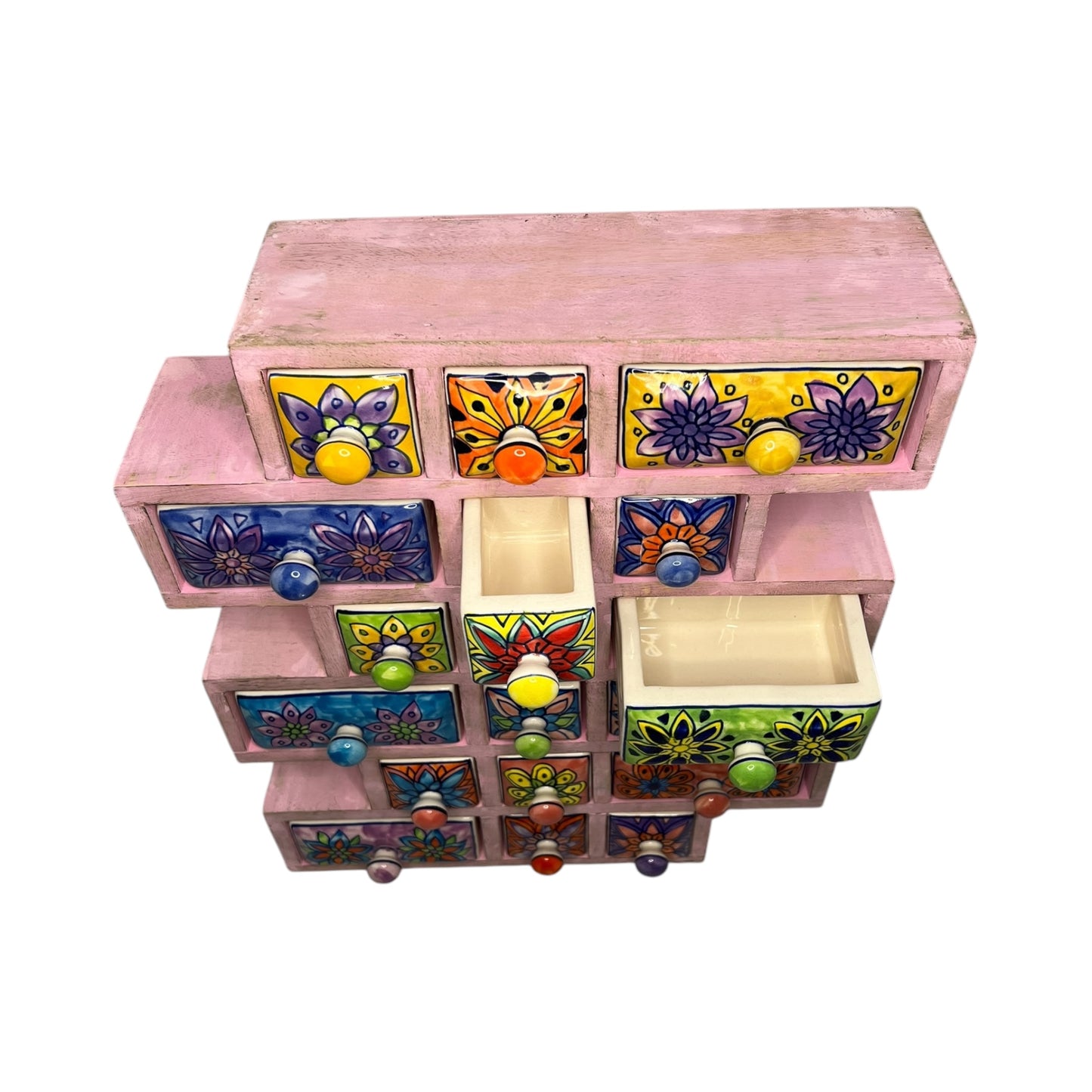 Mini meuble avec tiroirs en céramique rose