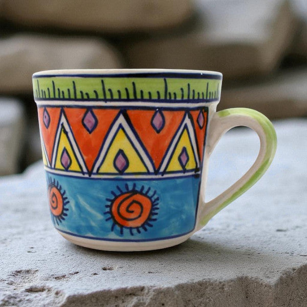 Kaffeetasse handgemalt - Bunte Keramiktasse 450ml
