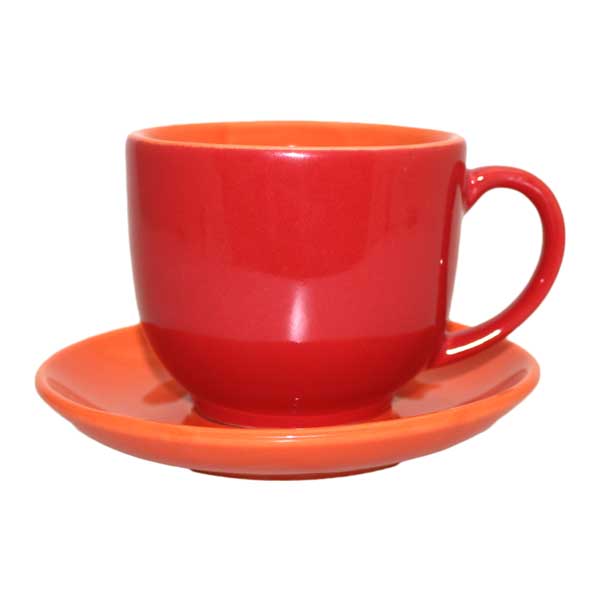 Tasse mit Teller rot - Kaffeetasse Set 250ml Rot/Orange