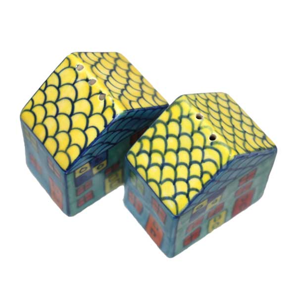 Saliera e pepiera, design a forma di casetta, blu