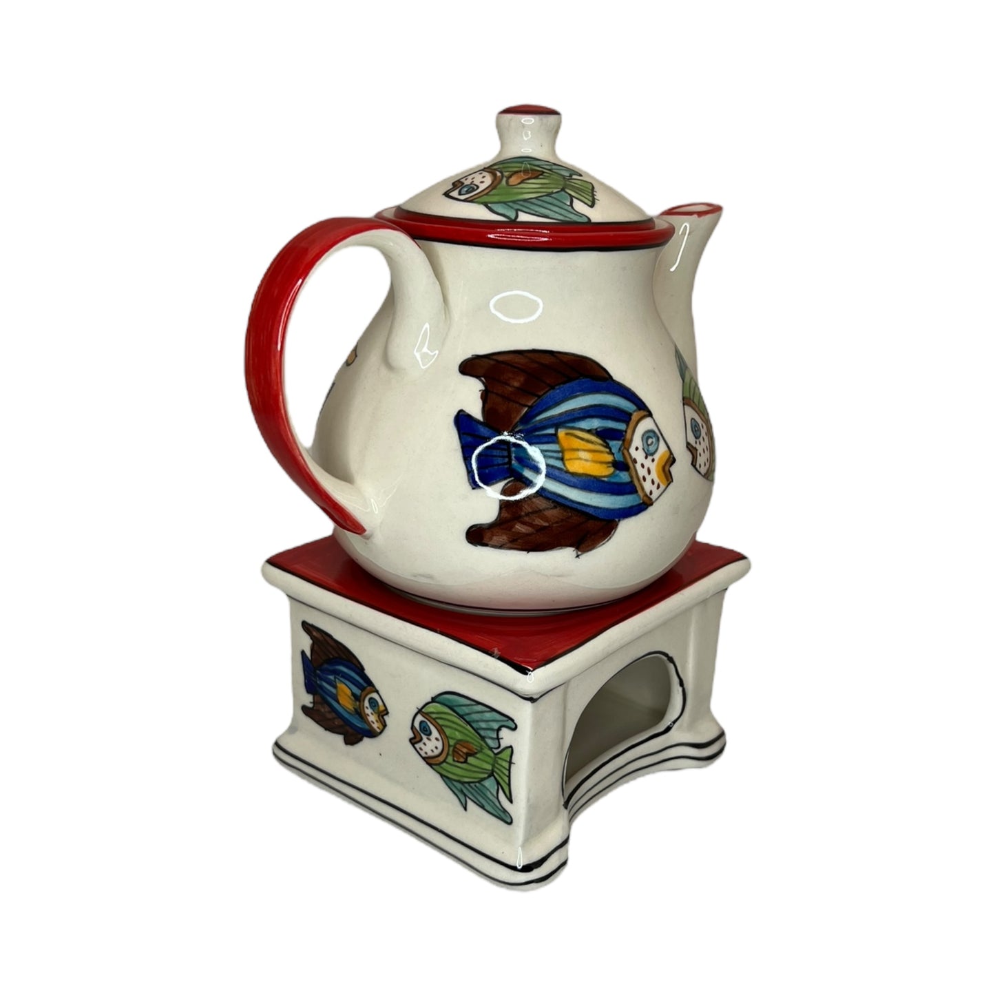 Teekanne mit Stövchen Fische