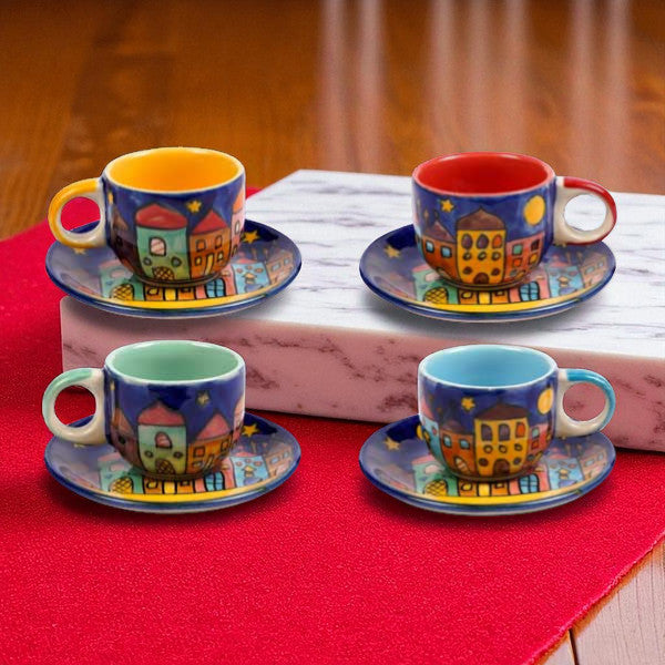 Espressotasse mit Unterteller „New Village“ – Handgefertigt & Einzigartig