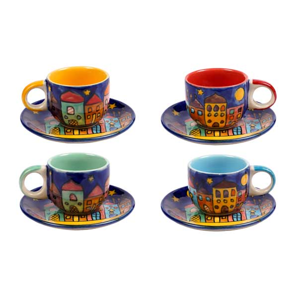 Espressotasse mit Unterteller aus Keramik, handbemalt, Design New Village von Gall&Zick