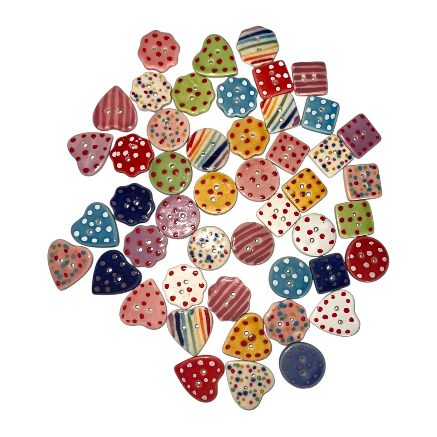 Lot de 20 boutons artisanaux en céramique peints à la main