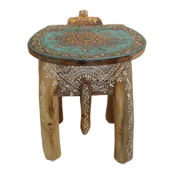 Handbemalter Elefanten-Hocker mit Mandala-Design - Türkis