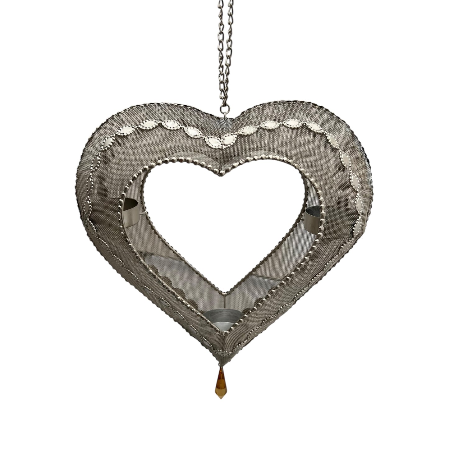 Portacandele a forma di cuore in filo metallico