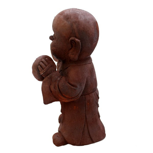 Mönch Dekofigur Rostoptik - Polyresin Gartenfigur mit Instrument