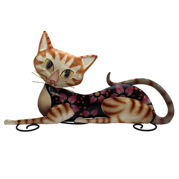 Tin cat with mother-of-pearl inlays