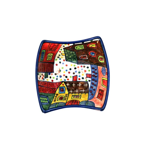 Bol à trempette de village - Céramique colorée à bord ondulé