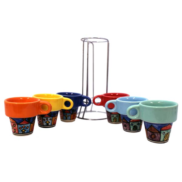 Espressotassenbaum 6er-Set handbemalt mit Metall-Ständer
