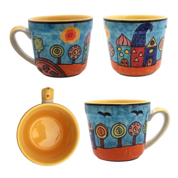 Tasse Groß Handbemalt Haus mit Bäumen Happy Kollektion