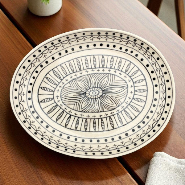 Teller oval groß schwarz/weiß