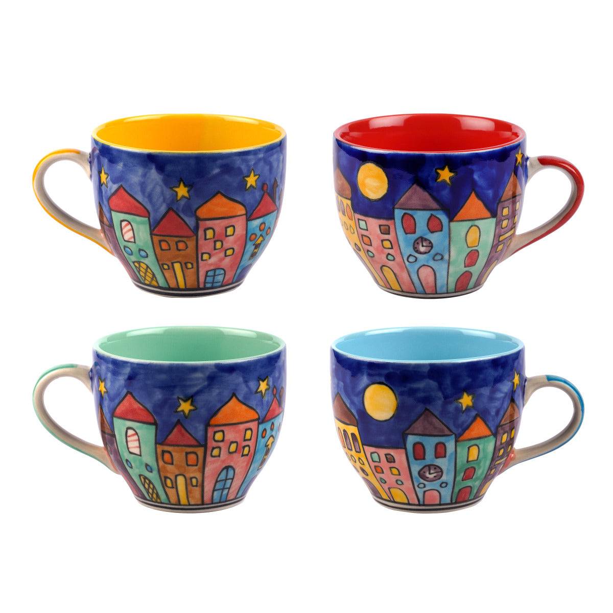Cappuccino Tasse New Village - Handbemalte Keramiktasse 350ml