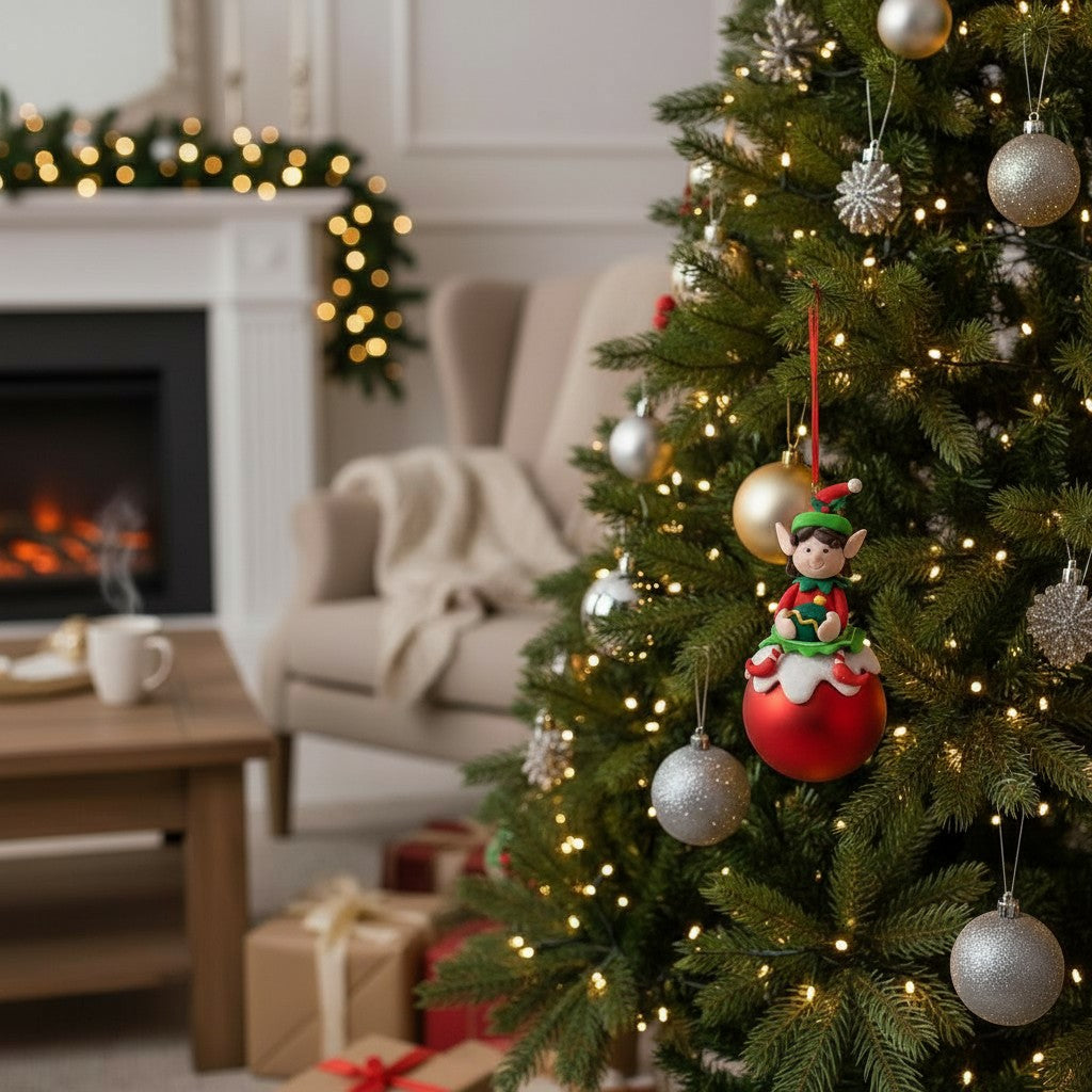 Elfe auf Kugel Weihnachtsdeko Set 2-teilig handbemalt