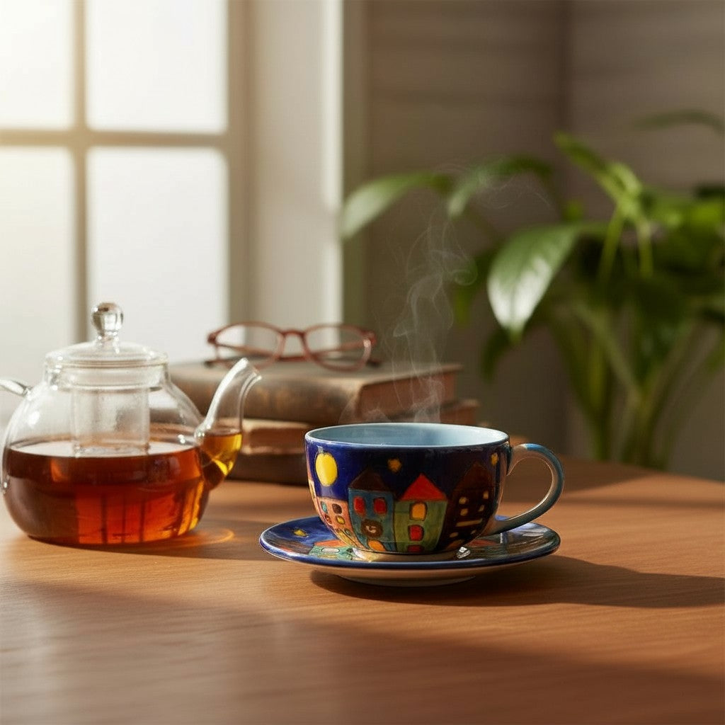 Kaffeetasse mit Unterteller "New Village"