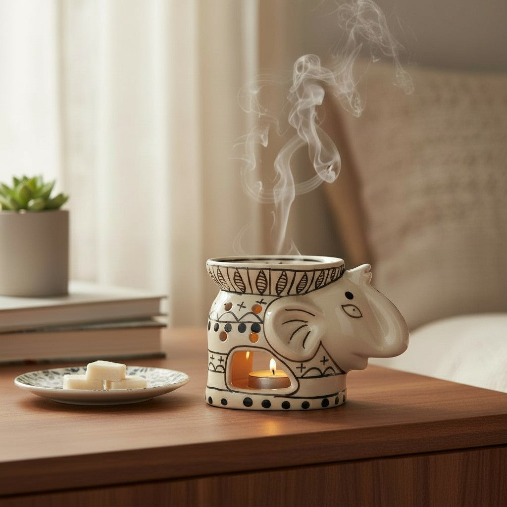 Lampe à parfum éléphant noir et blanc