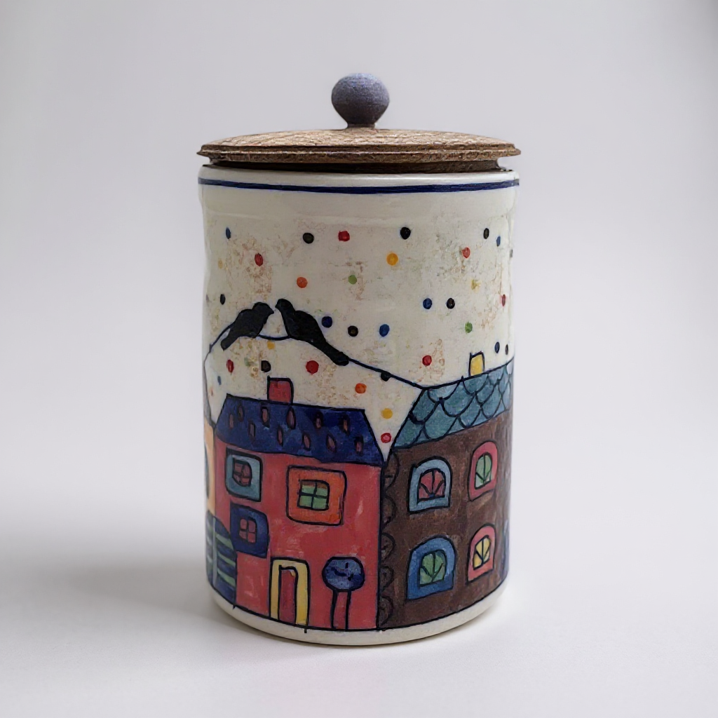 Behälter rund mit Holzdeckel "Village"