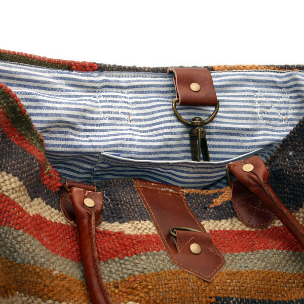 Tragetasche Bunt mit Leder - Handgewebt