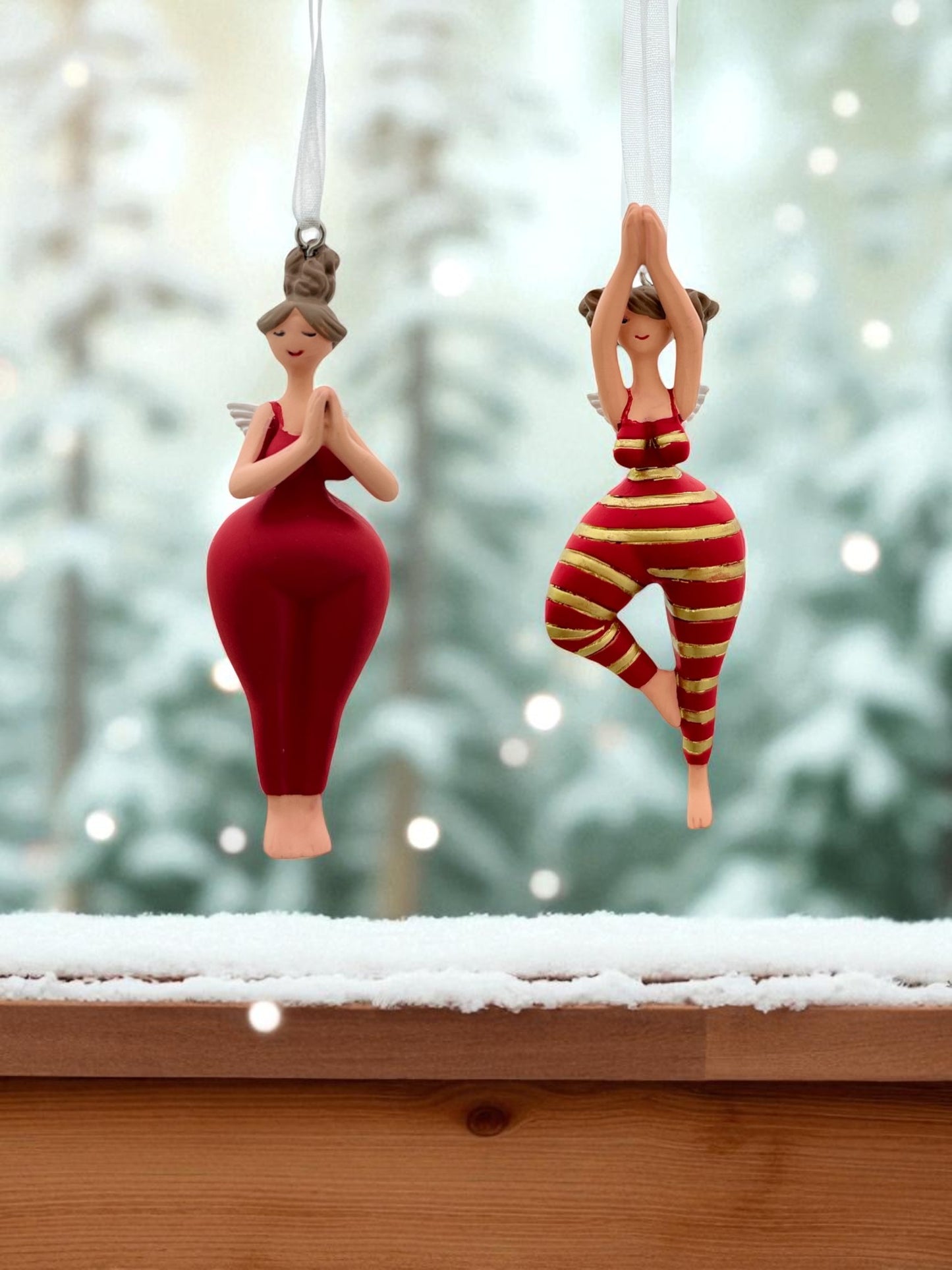 Yoga Engel Hänger set/2 Rot/Gold