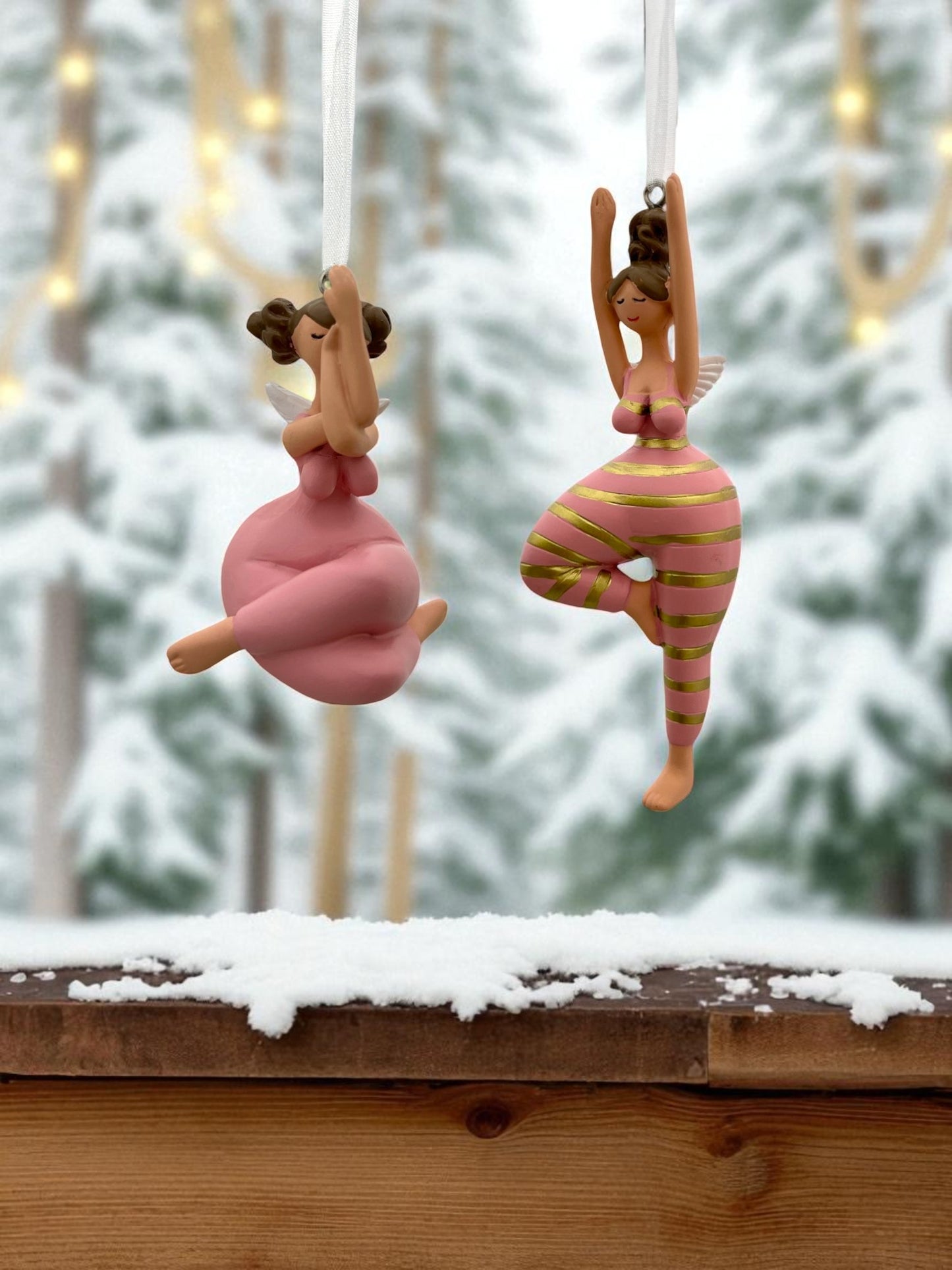 Yoga Engel Hänger Set 2 Stück Rosa/Gold - Weihnachtsdeko & Geschenkanhänger