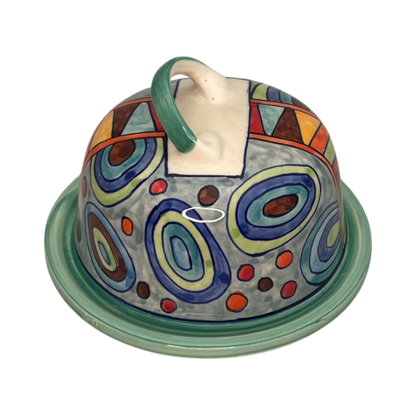 cloche à fromage ronde en céramique - beurrier peint à la main