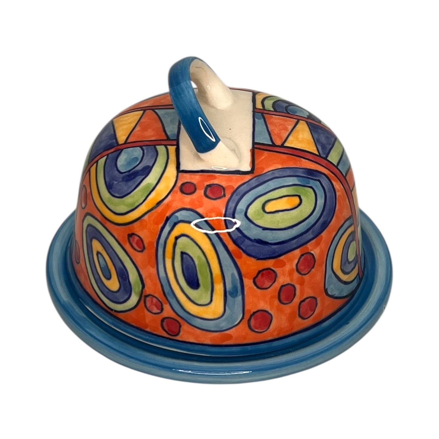 cloche à fromage ronde en céramique - beurrier peint à la main