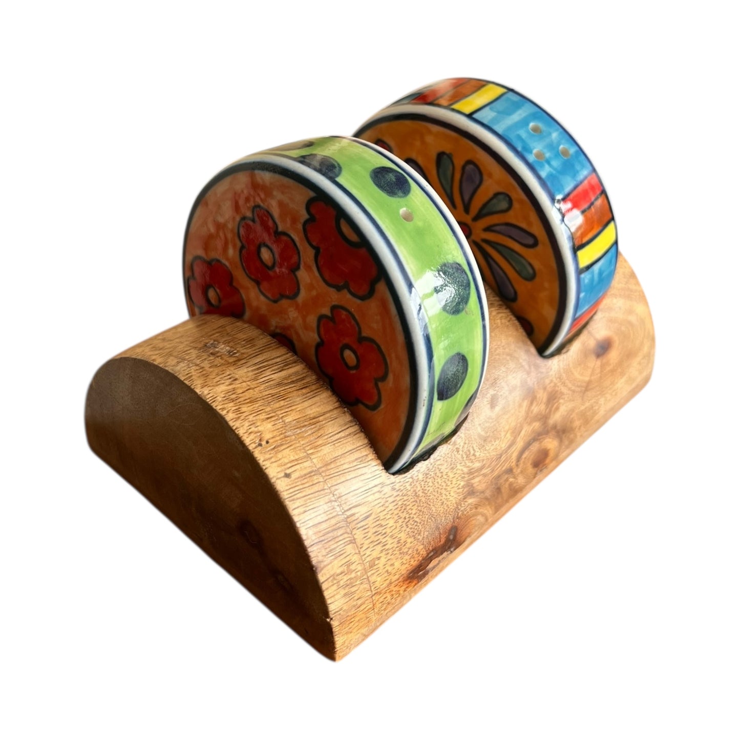 Salière et poivrière avec support en bois