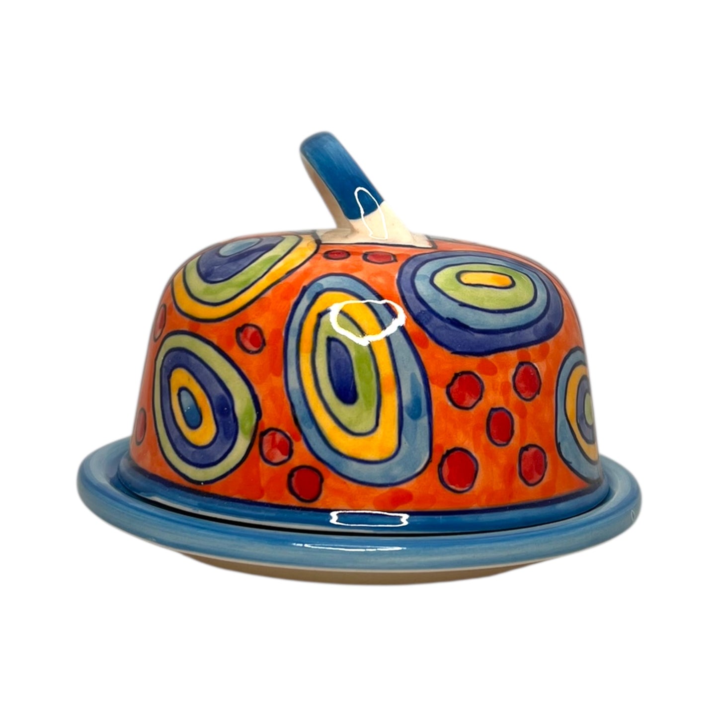 cloche à fromage ronde en céramique - beurrier peint à la main