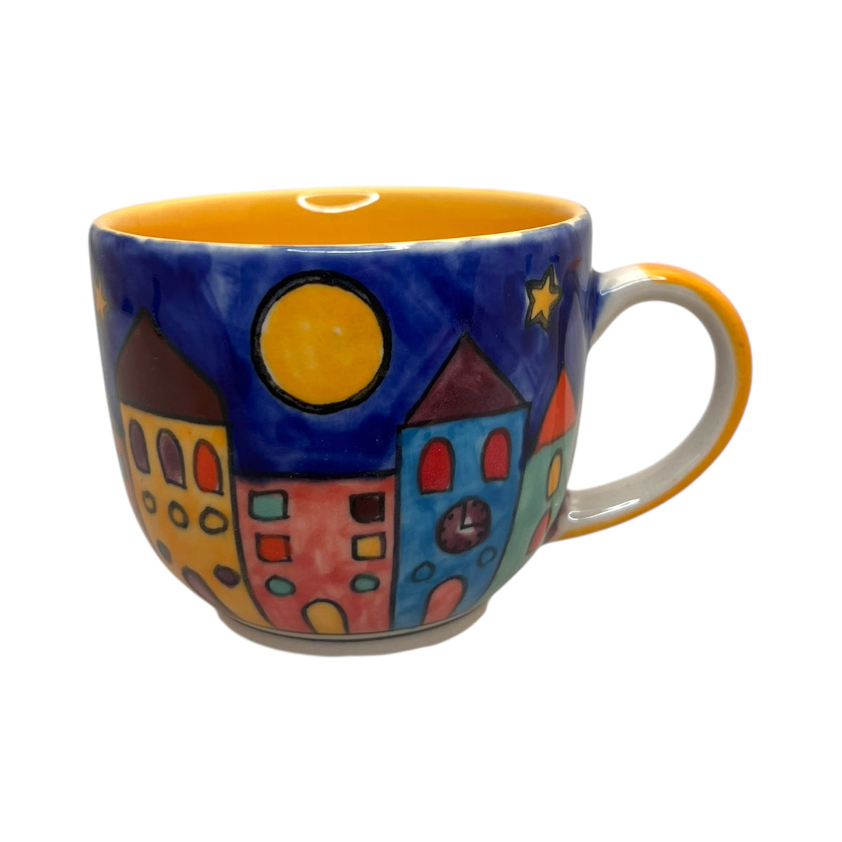 Kleine Tasse New Village 300ml handgemalt - Keramik Kaffeetasse