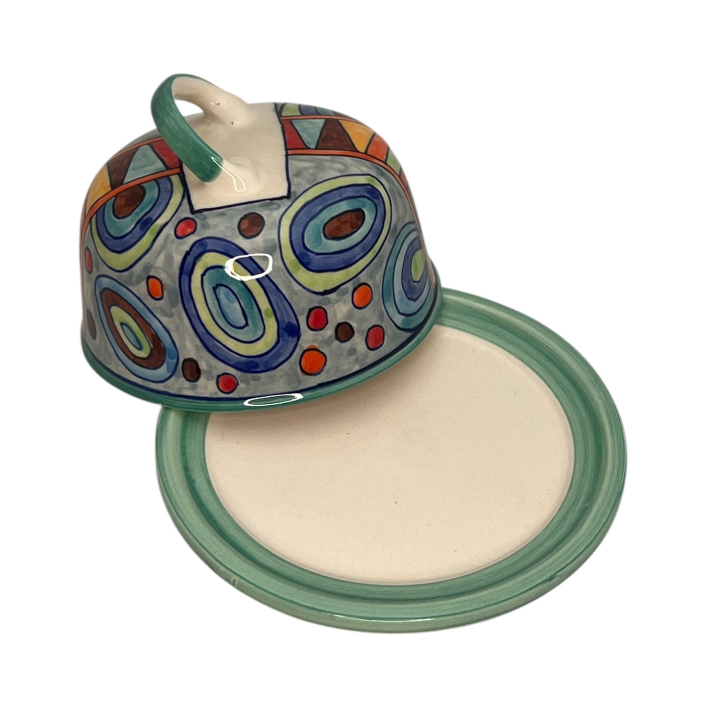 cloche à fromage ronde en céramique - beurrier peint à la main