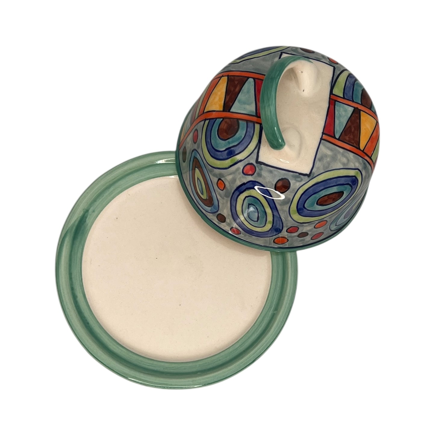 cloche à fromage ronde en céramique - beurrier peint à la main