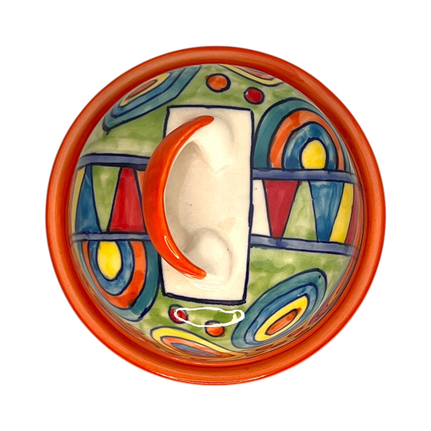 cloche à fromage ronde en céramique - beurrier peint à la main