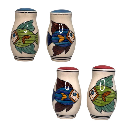 salzstreuer+pfefferstreuer aus keramik handbemalt mit Fischmotiv