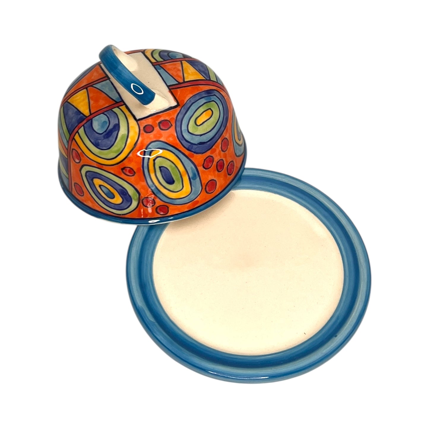 cloche à fromage ronde en céramique - beurrier peint à la main