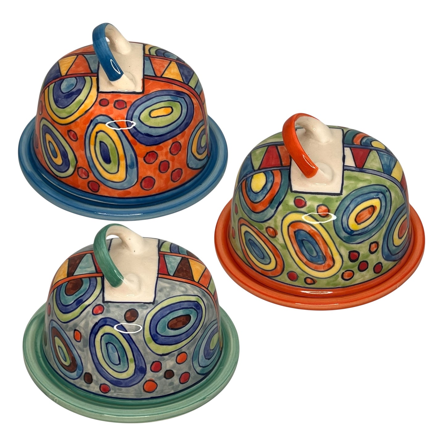 cloche à fromage ronde en céramique - beurrier peint à la main