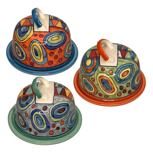 Käseglocke rund aus Keramik - Handbemalte Butterdose