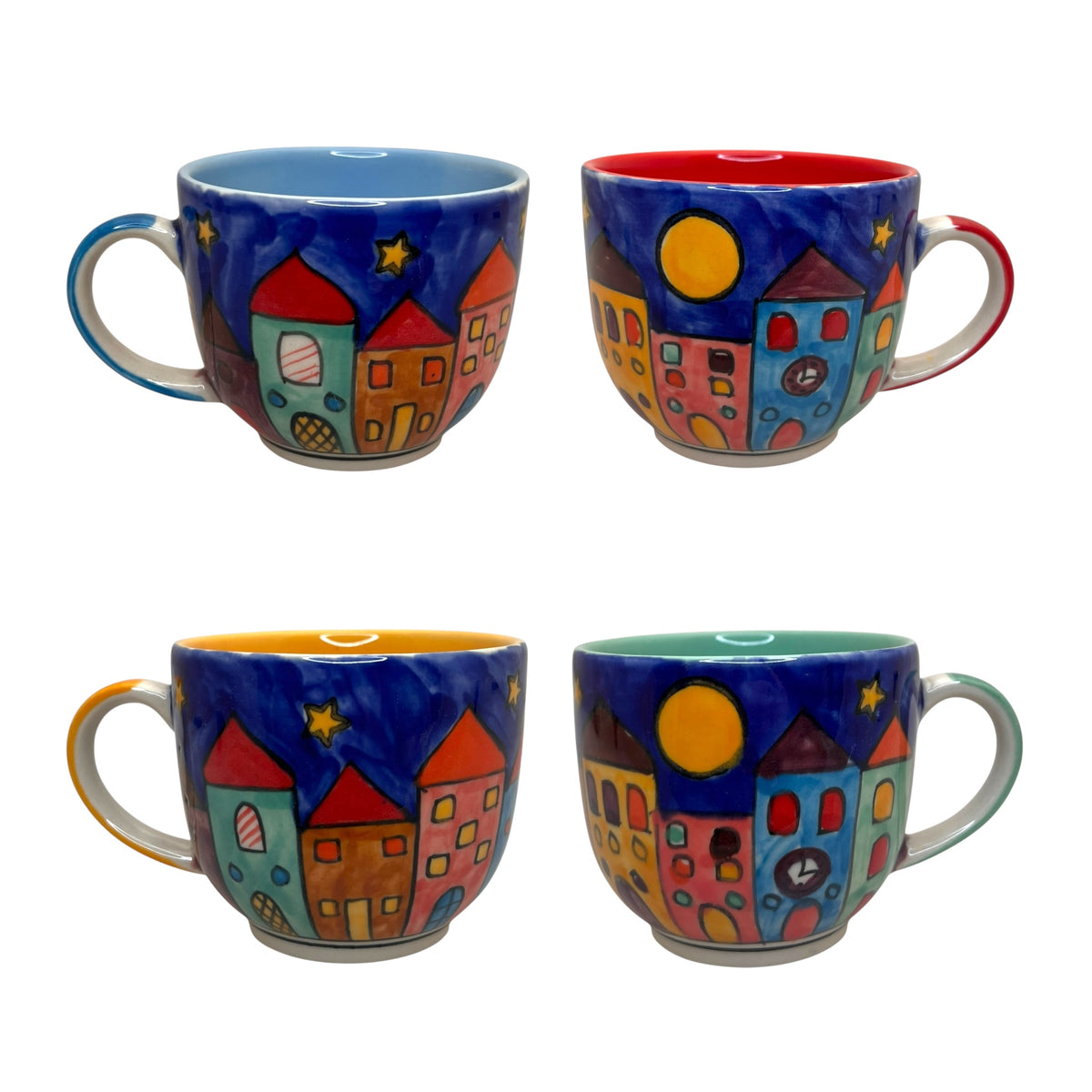Kleine Tasse New Village 300ml handgemalt - Keramik Kaffeetasse