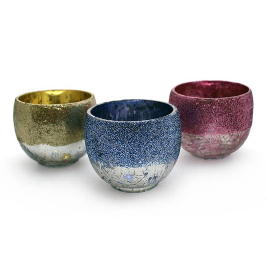Teelichtglas Set 3-teilig – Windlicht Deko Gold, Blau, Pink