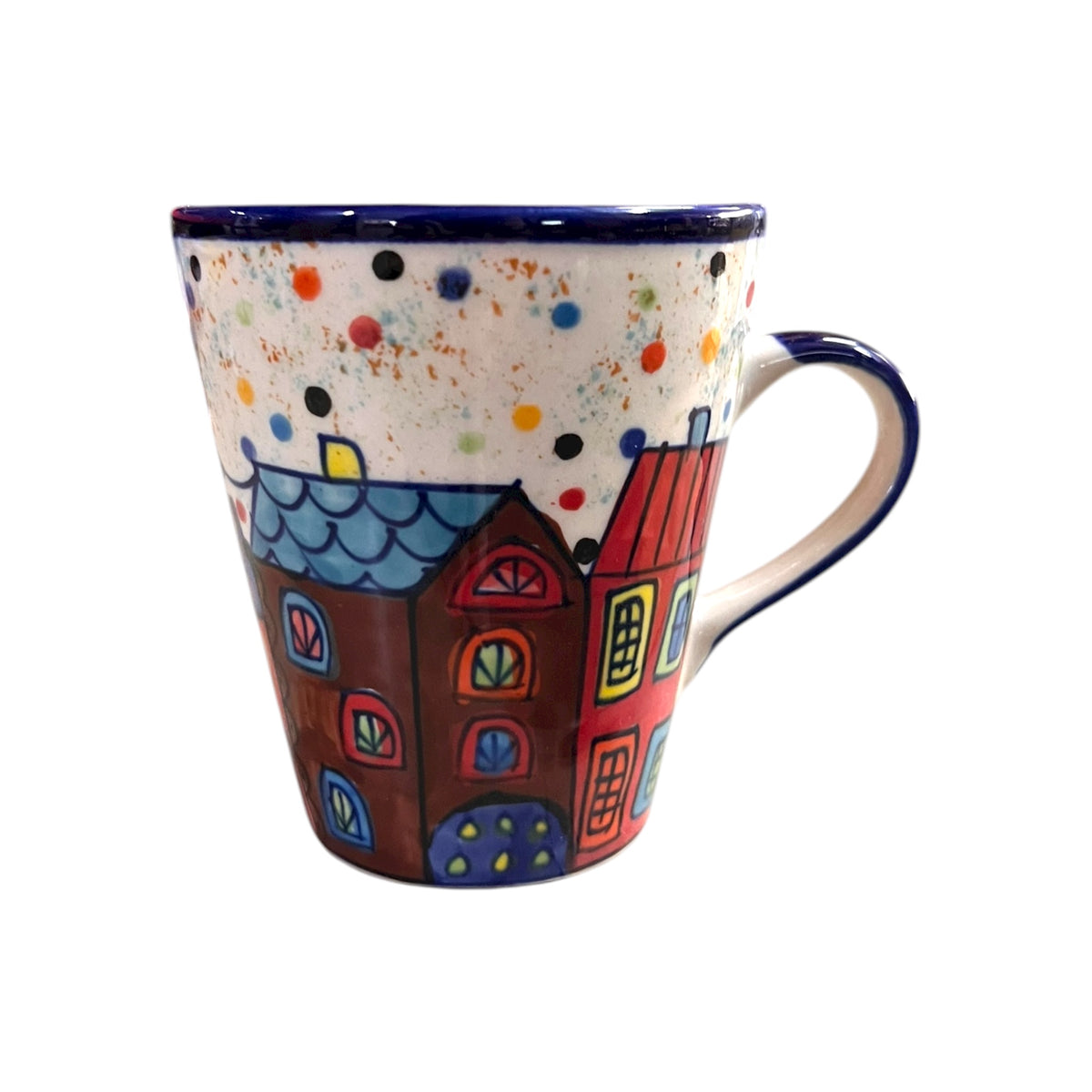Kaffeebecher Keramik handgemalt Village-Motiv 400ml