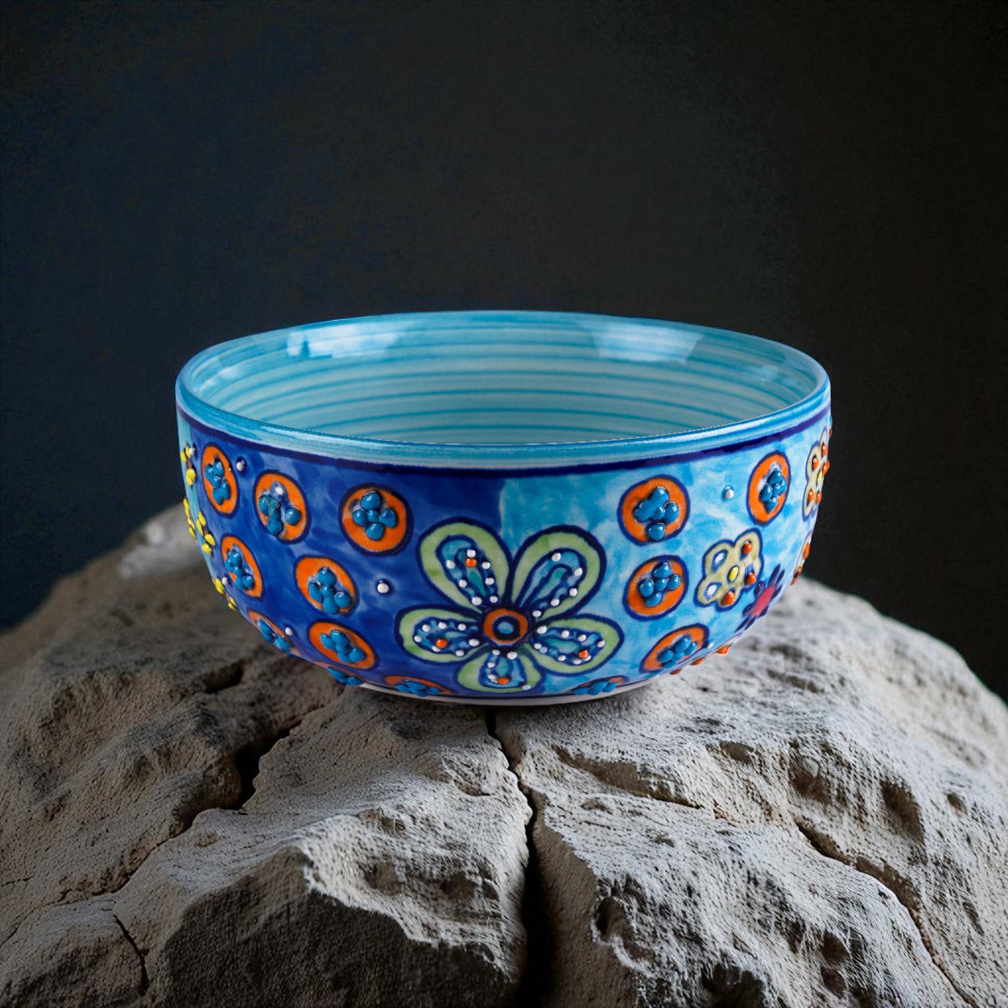 Keramikschüssel Daisy - Große Blumen handgemalt 19cm