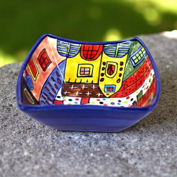 Bol à trempette de village - Céramique colorée à bord ondulé