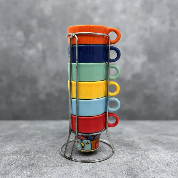 Espressotassenbaum 6er-Set handbemalt mit Metall-Ständer