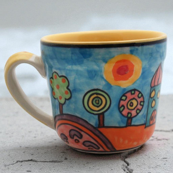 Tasse Groß Handbemalt Haus mit Bäumen Happy Kollektion
