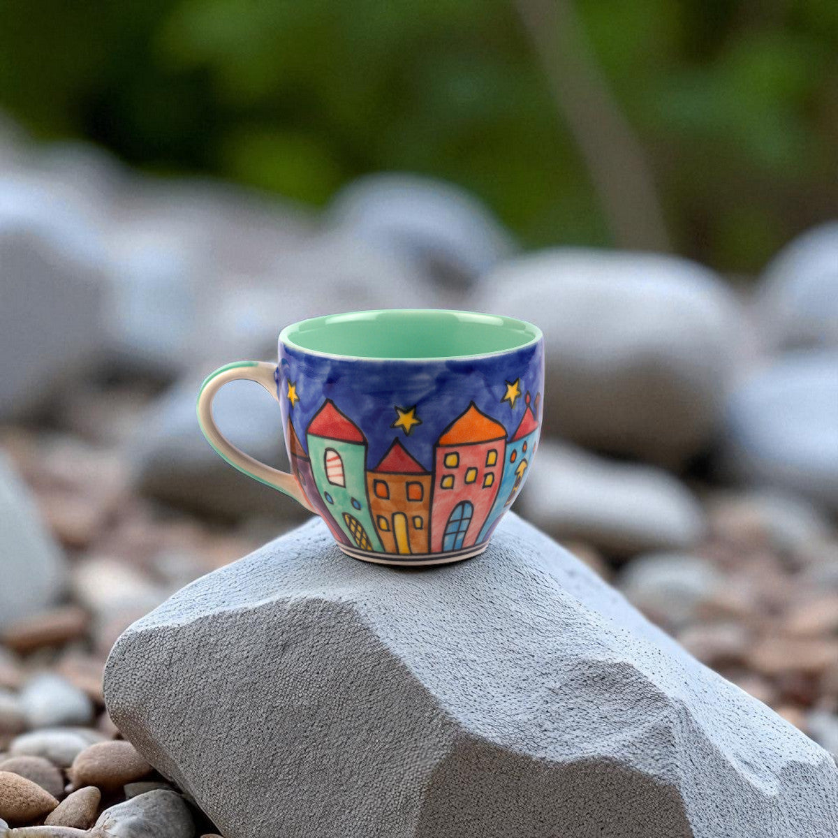 Cappuccino Tasse New Village - Handbemalte Keramiktasse 350ml